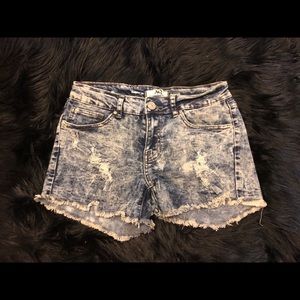 Distressed jean shorts